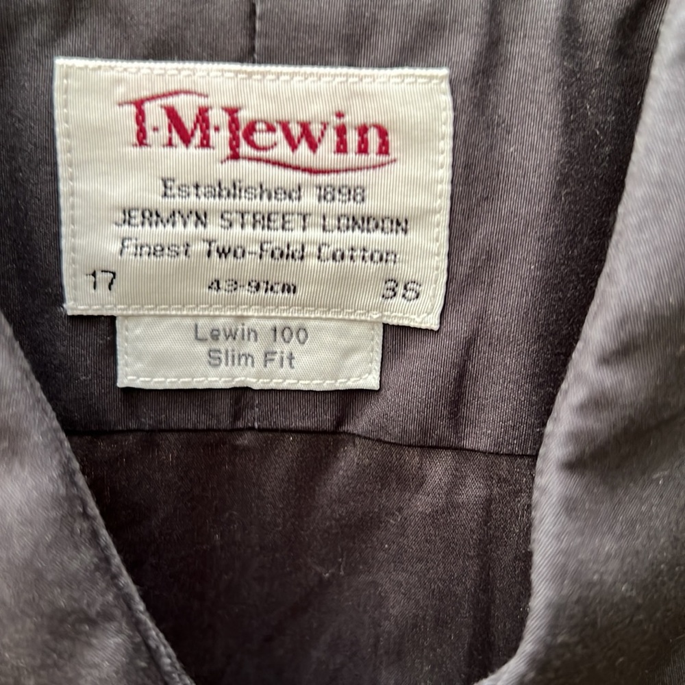T. M. Lewin London Men’s 17x36 Black Long Sleeve Dress Shirt - Picture 2 of 5